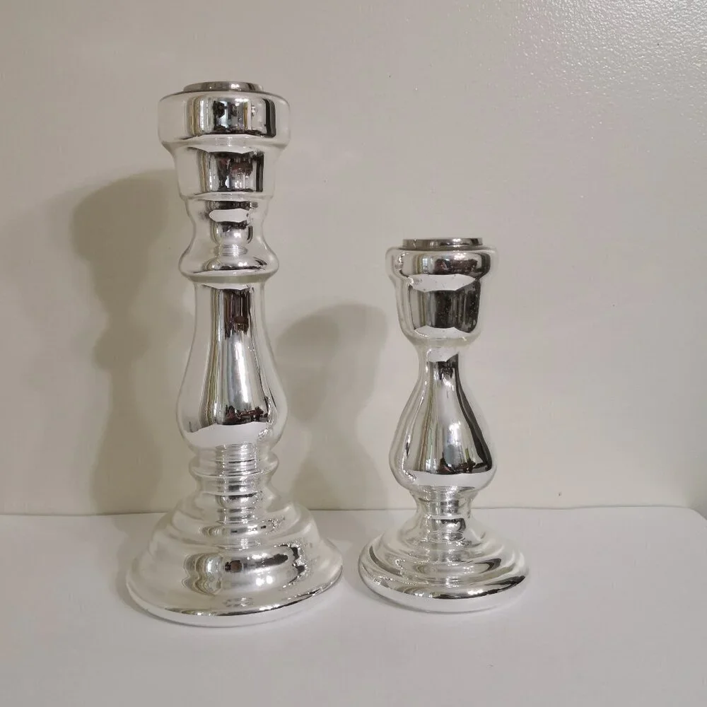 Pottery Barn Antique Mercury Glass Candle Stick Holders Set of 2